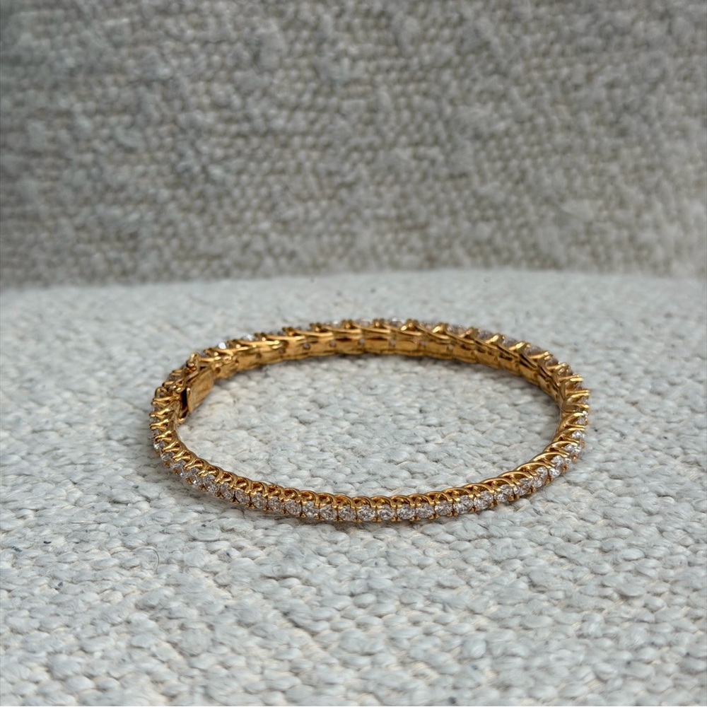 Cubic Zirconia Gold Plated Bangle Bracelet - Picture 2 of 5